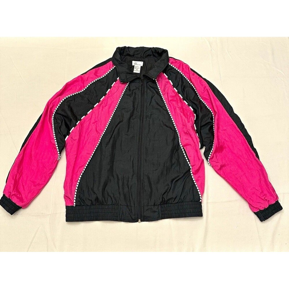 Bocoo Women M 80s 90s Windbreaker Track Jacket Colorblock Black Pink Full Zip